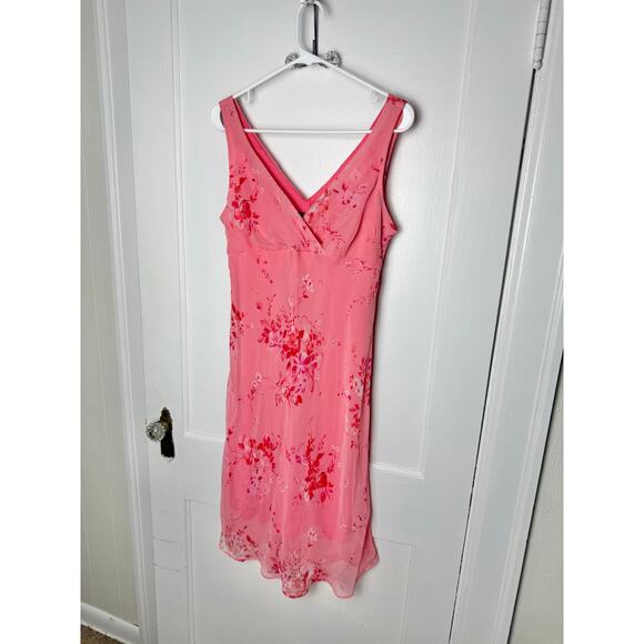 Vintage Dresses & Skirts - Vintage Johnnie M Babydoll Floral Midi Dress Pastel Pink Floral Slinky Y2K 10